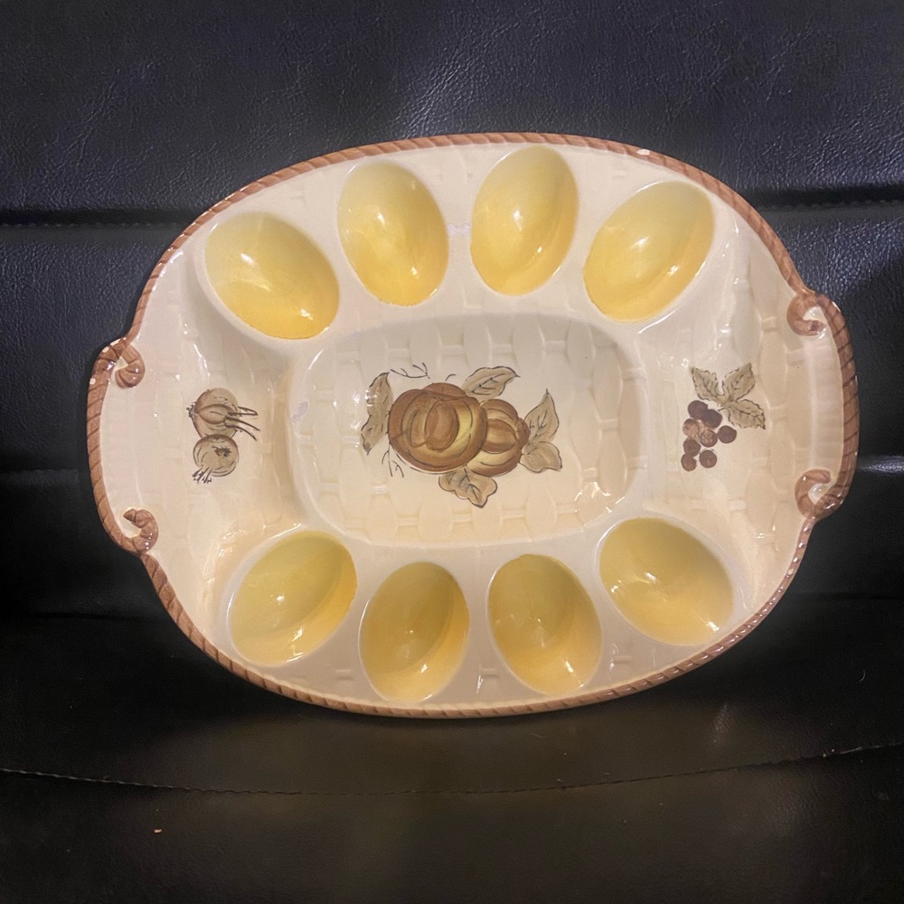 Vintage Hand Painted Ceramic Egg Serving Dish Tray